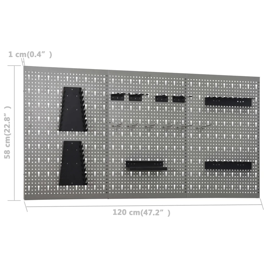 Placas perfuradas de parede 3 pcs 40x58 cm aço