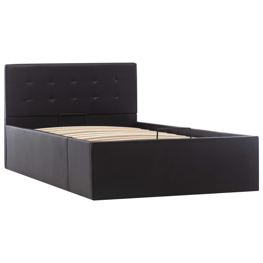 vidaXL Cama hidráulica c/ arrumação 90x200cm couro artificial preto