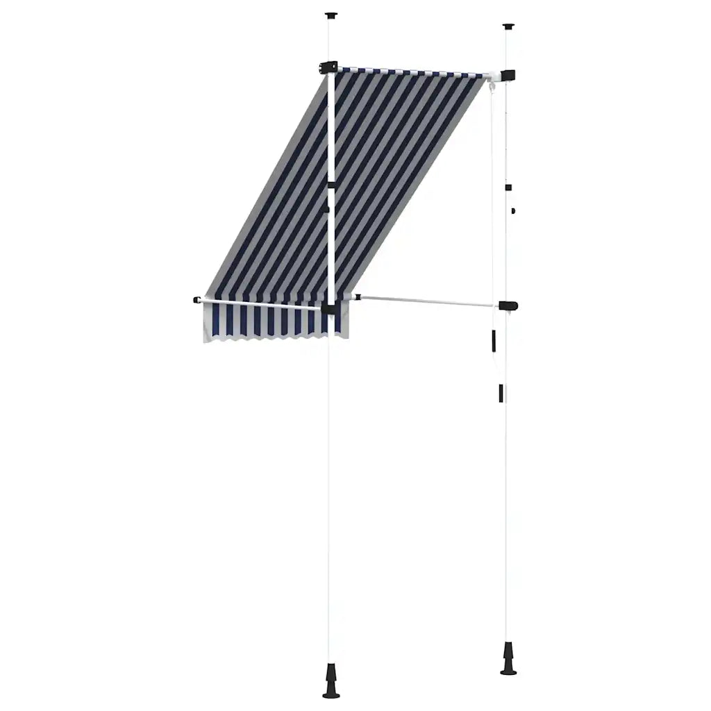 Toldo retrátil manual 100 cm riscas azuis e brancas