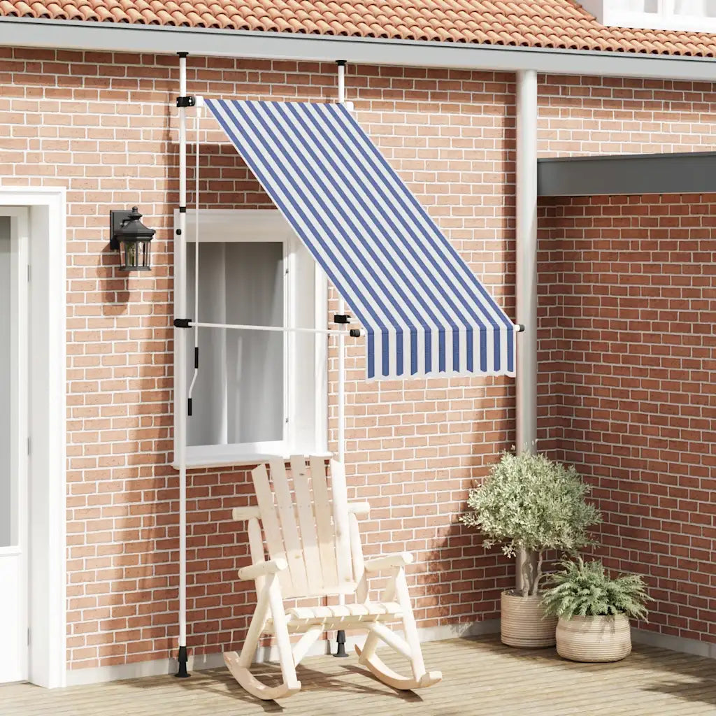 Toldo retrátil manual 100 cm riscas azuis e brancas