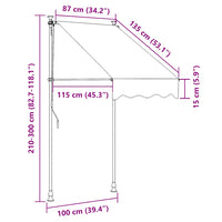 Toldo retrátil manual 100 cm riscas  e branco