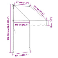 Toldo retrátil manual 100 cm laranja e castanho