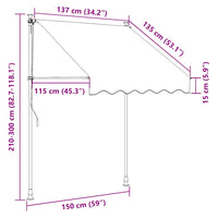 Toldo retrátil manual 150 cm laranja e castanho