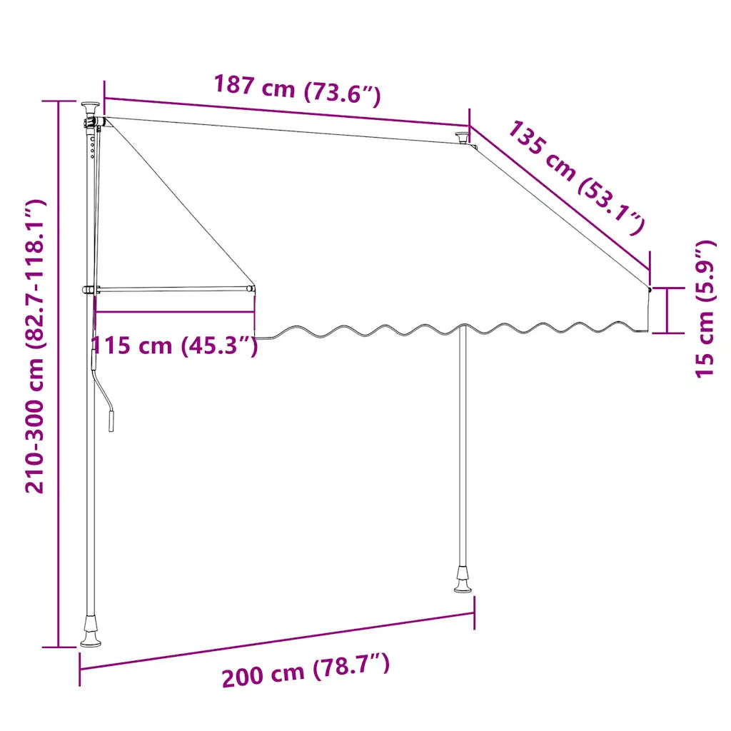 Toldo retrátil manual 200 cm laranja e castanho