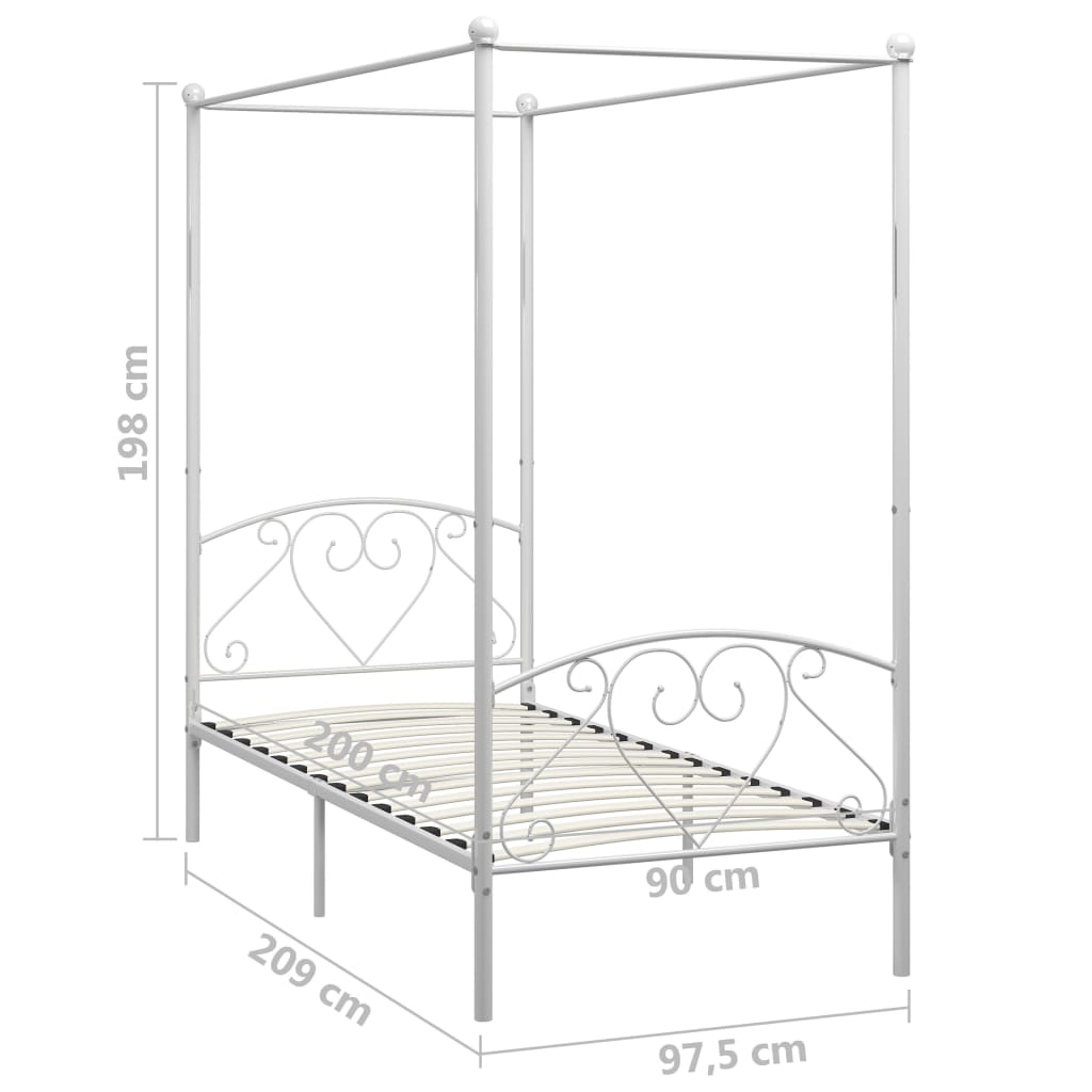 vidaXL Estrutura de cama com dossel metal branco 90x200 cm