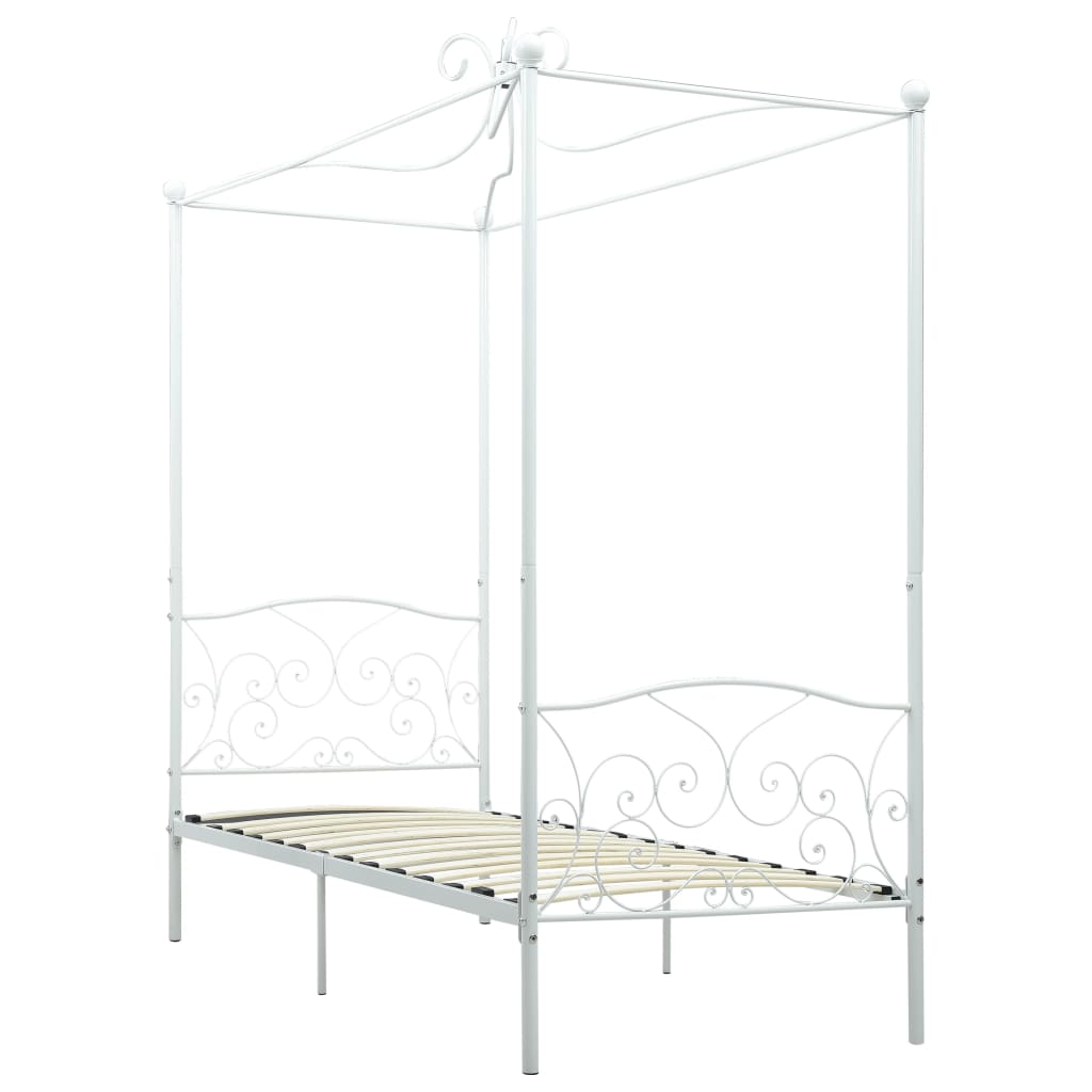 vidaXL Estrutura de cama com dossel metal branco 90x200 cm