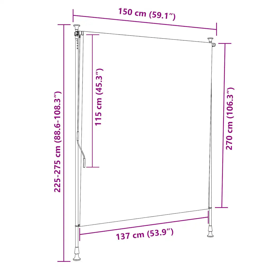 Estore de rolo para exterior 150x270 cm
