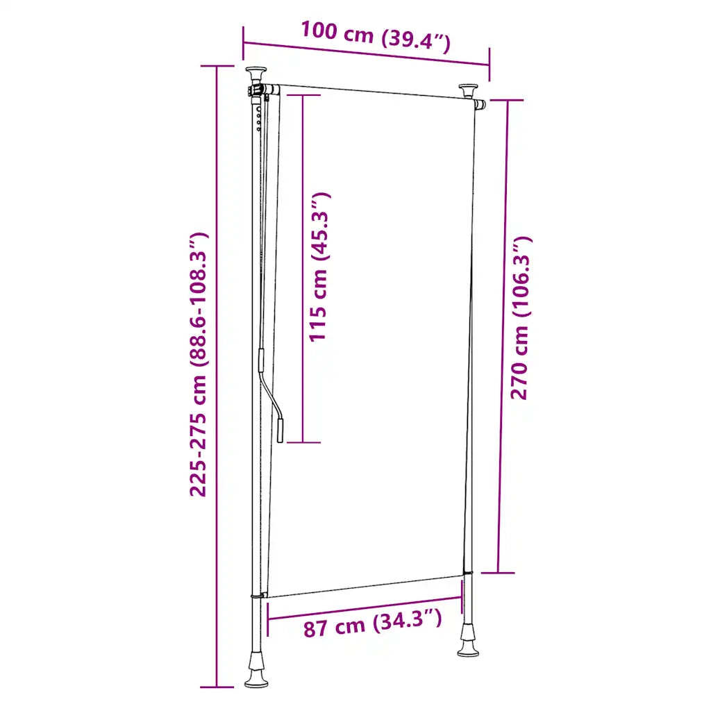 Estore de rolo para exterior 100x270 cm
