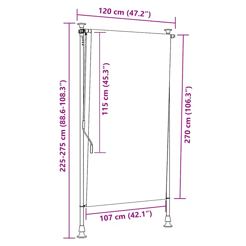 Estore de rolo para exterior 120x270 cm