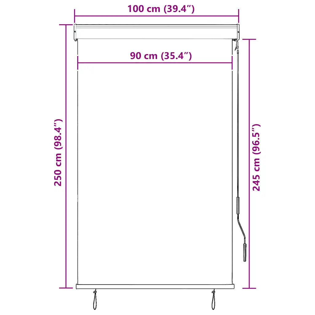 Estore de rolo para exterior 100x250 cm  e branco