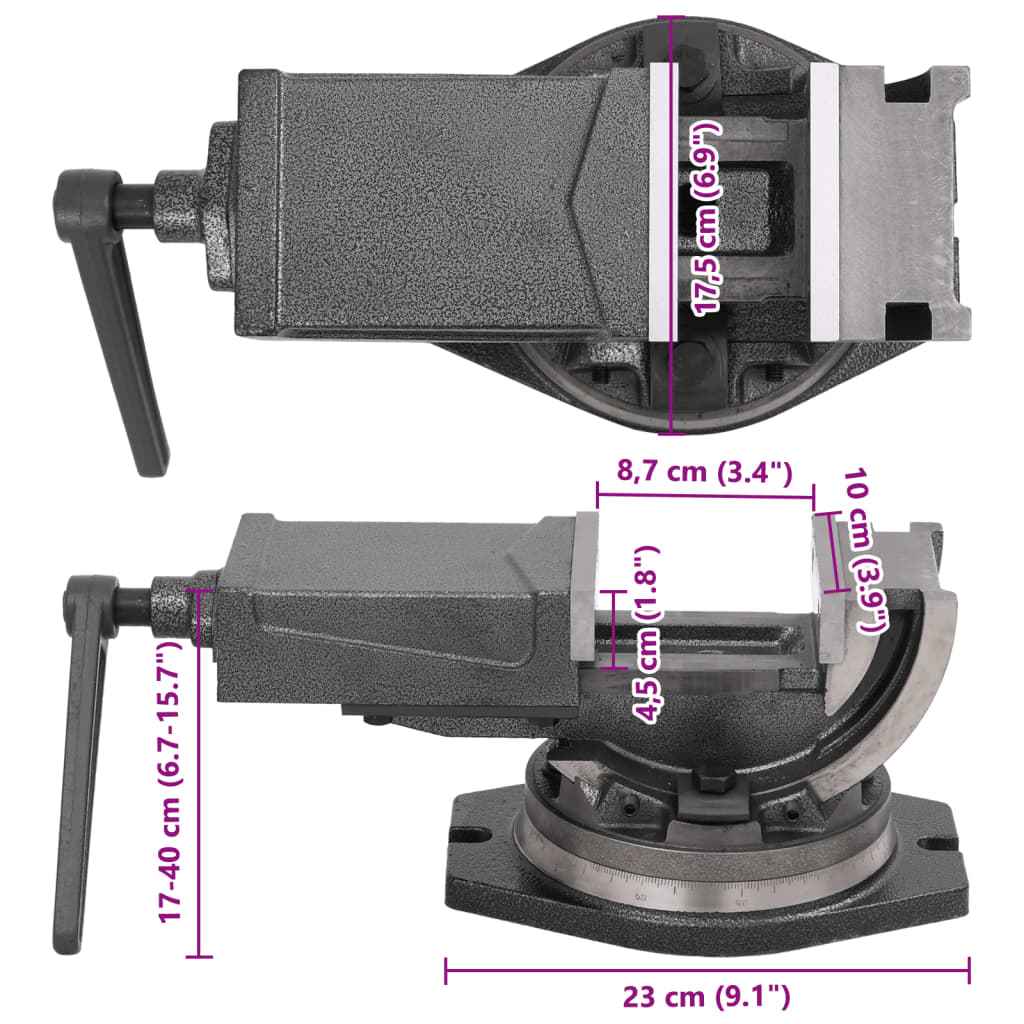 vidaXL Torno de bancada inclinável de 2 eixos 100 mm