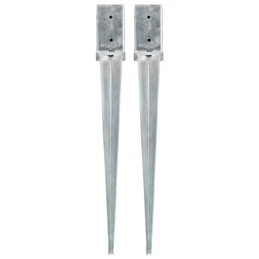 Estacas de enterrar 2 pcs 8x8x76 cm aço galvanizado prateado