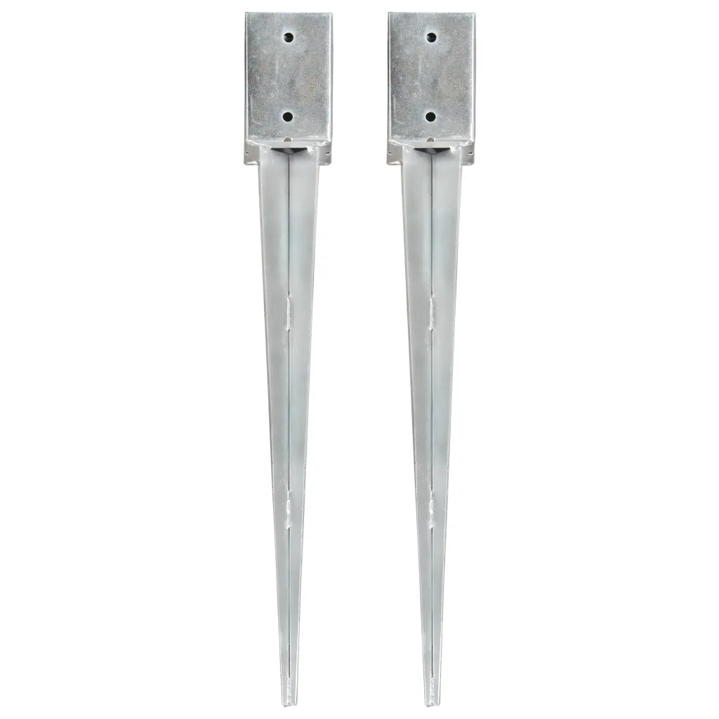 Estacas de enterrar 2 pcs 9x9x75 cm aço galvanizado prateado