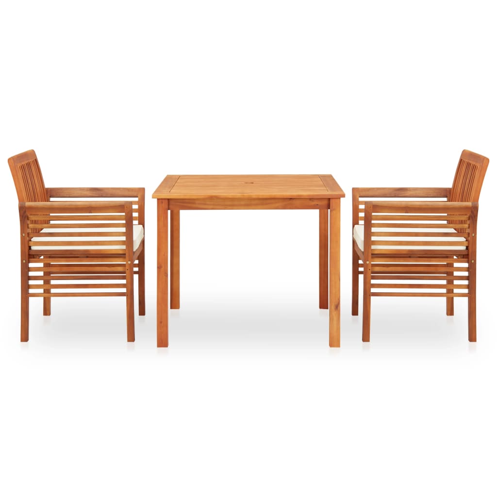 vidaXL 3 pcs conjunto de jantar exterior c/ almofadões acácia maciça