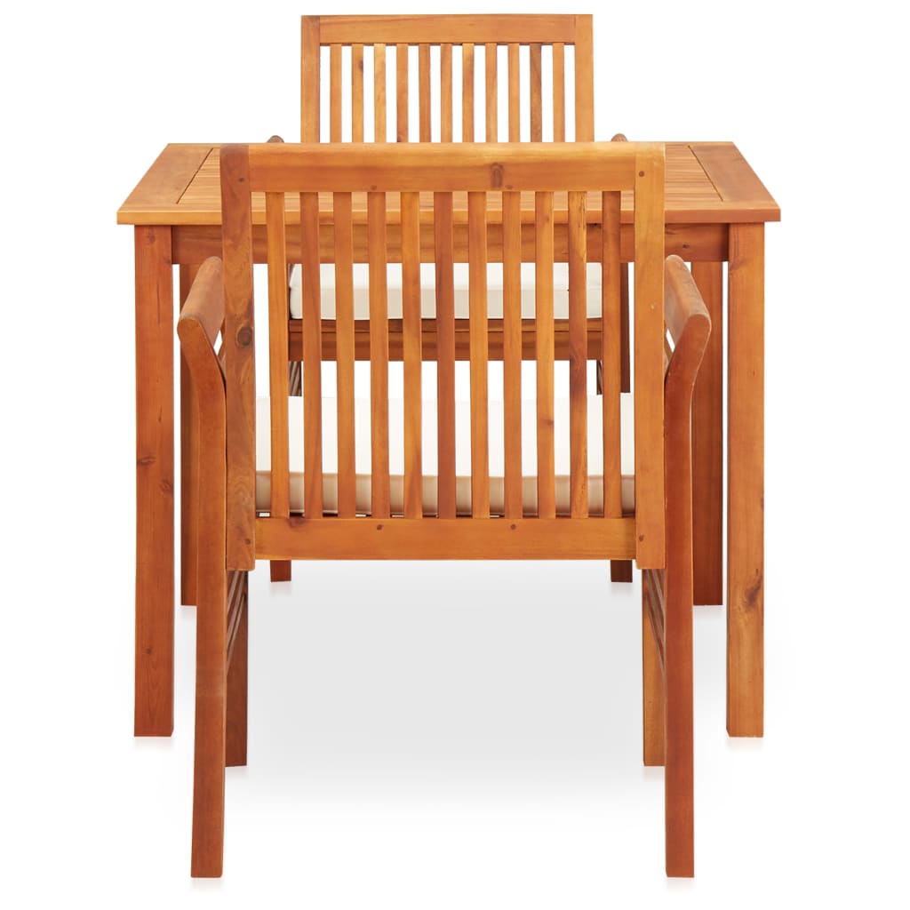 vidaXL 3 pcs conjunto de jantar exterior c/ almofadões acácia maciça