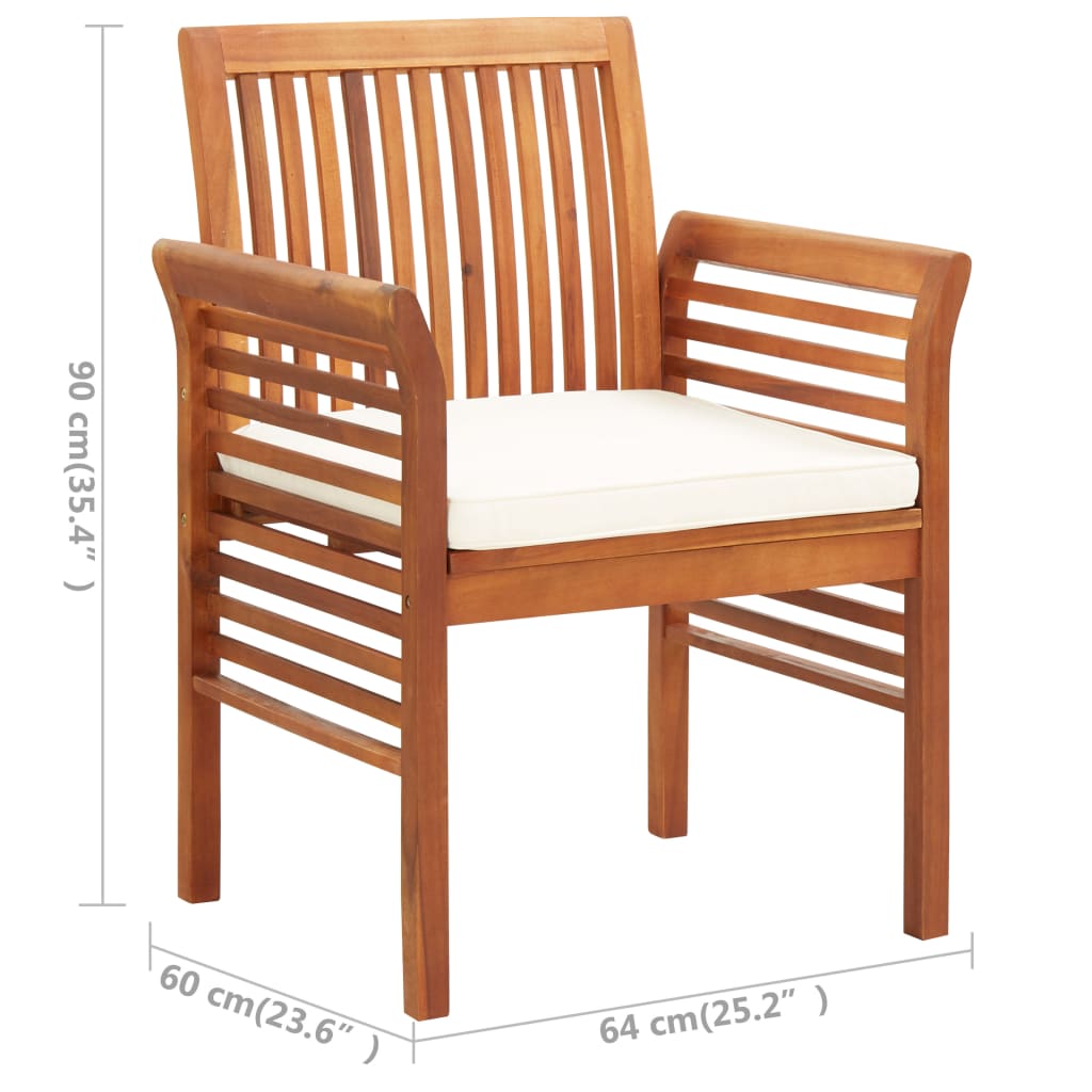 vidaXL 3 pcs conjunto de jantar exterior c/ almofadões acácia maciça