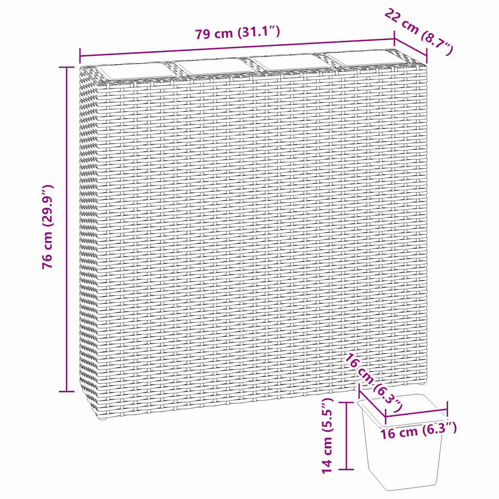 vidaXL Floreiras de jardim com 4 vasos 2 pcs vime PE cinzento