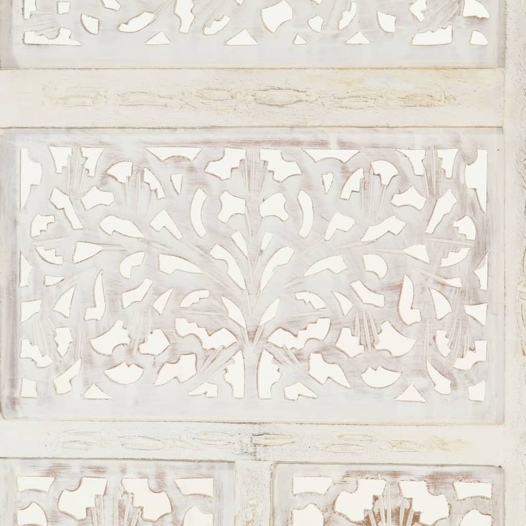 vidaXL Biombo esculp. mão 4 painéis 160x165cm mangueira maciça branco