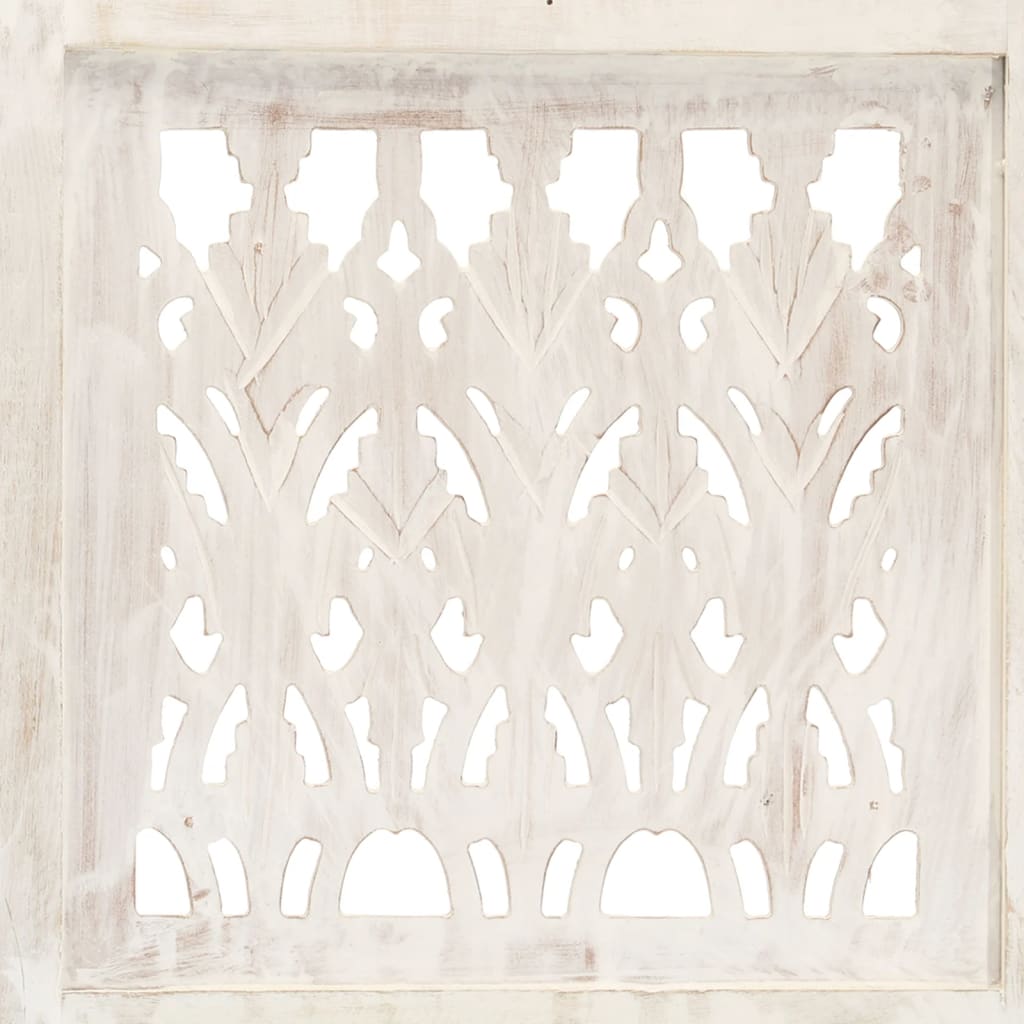 vidaXL Biombo esculp. mão 3 painéis 120x165 cm mangueira maciça branco