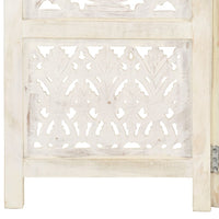 vidaXL Biombo esculp. mão 3 painéis 120x165 cm mangueira maciça branco