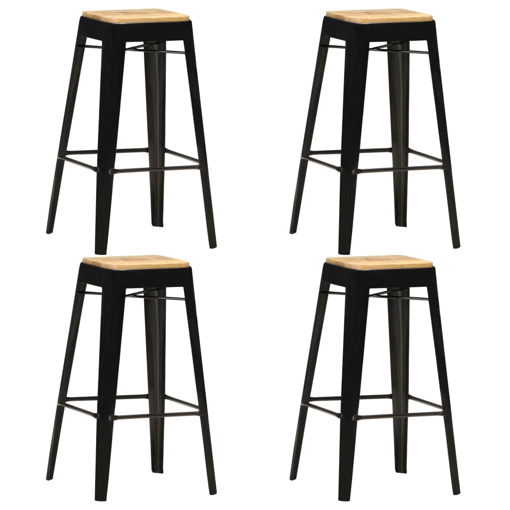 vidaXL Bancos de bar 4 pcs madeira de mangueira maciça preto