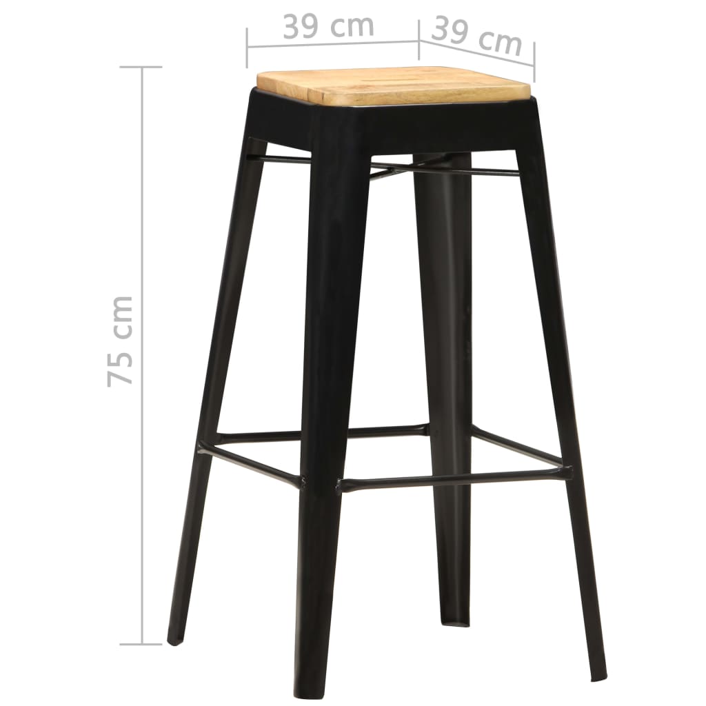 vidaXL Bancos de bar 4 pcs madeira de mangueira maciça preto