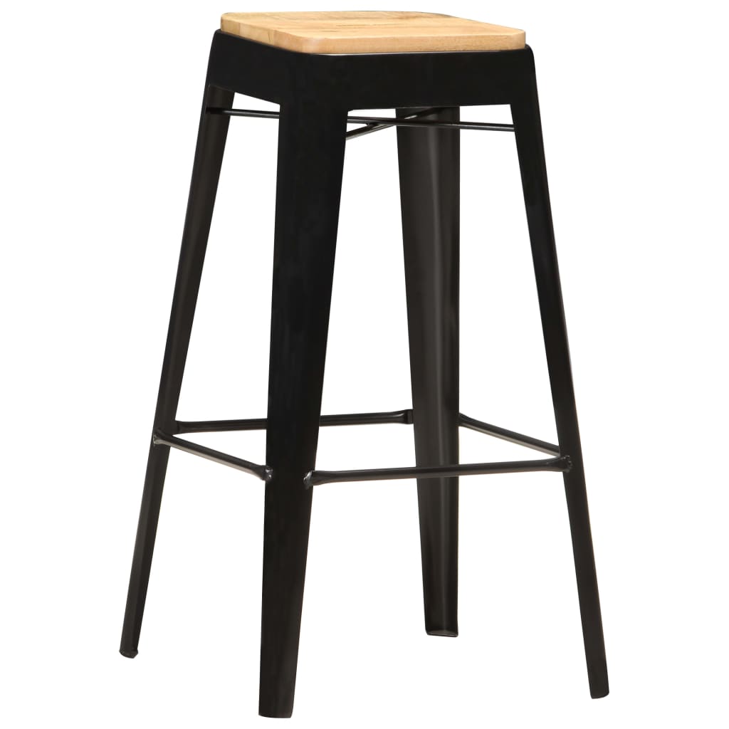 vidaXL Bancos de bar 4 pcs madeira de mangueira maciça preto