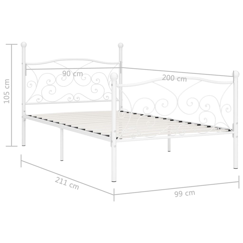 vidaXL Estrutura de cama com estrado de ripas 90x200 cm metal branco