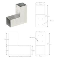 vidaXL Base para poste em forma de L 71x71 mm metal galvanizado