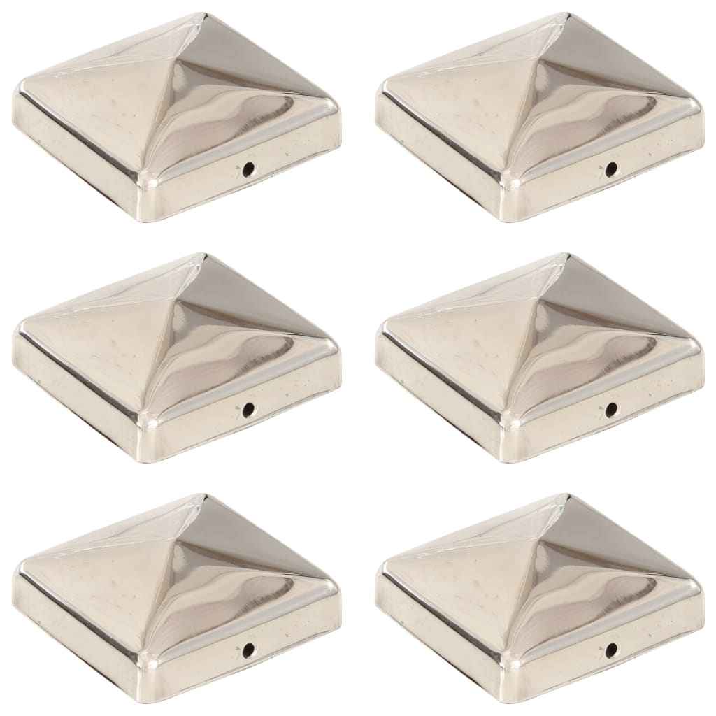 vidaXL Tampas piramidais p/ postes vedação 6pcs aço inoxidável 71x71mm