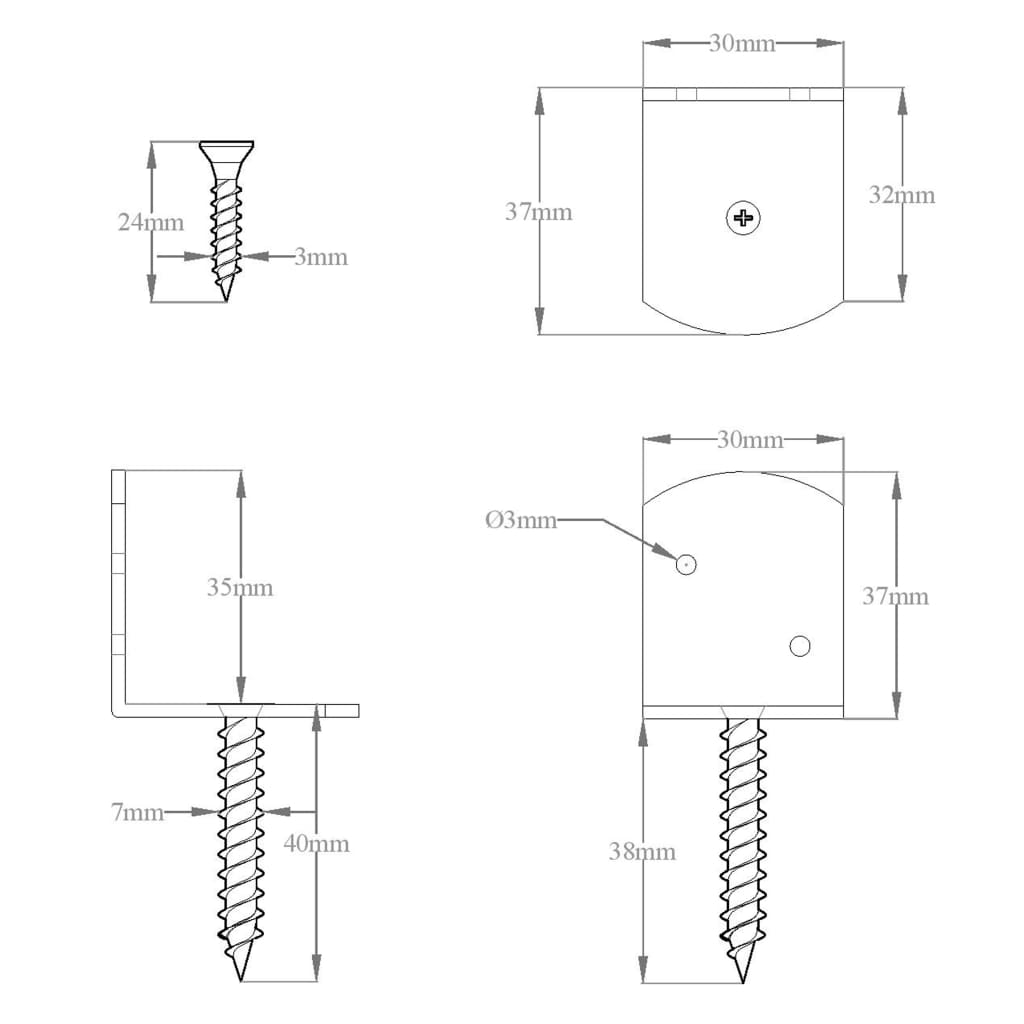 vidaXL Suportes p/ painel de vedação 4pcs metal galvanizado forma de L