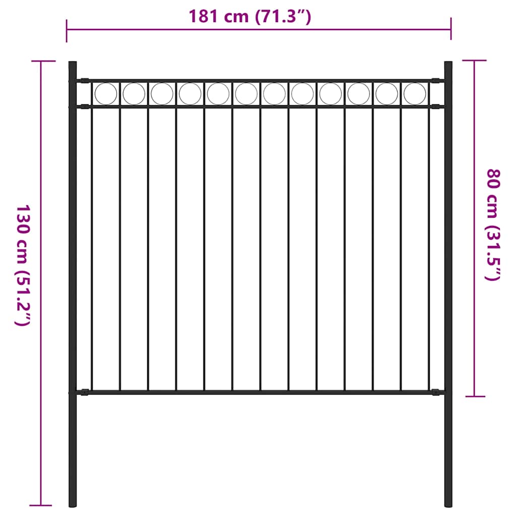 vidaXL Cerca de jardim em aço 1,81 x 0,8 m, preta