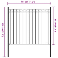 vidaXL Cerca de jardim em aço 1,81 x 0,8 m, preta