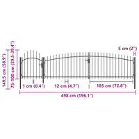vidaXL Portão p/ cerca de jardim com topo em lanças 5x1,5 m aço preto