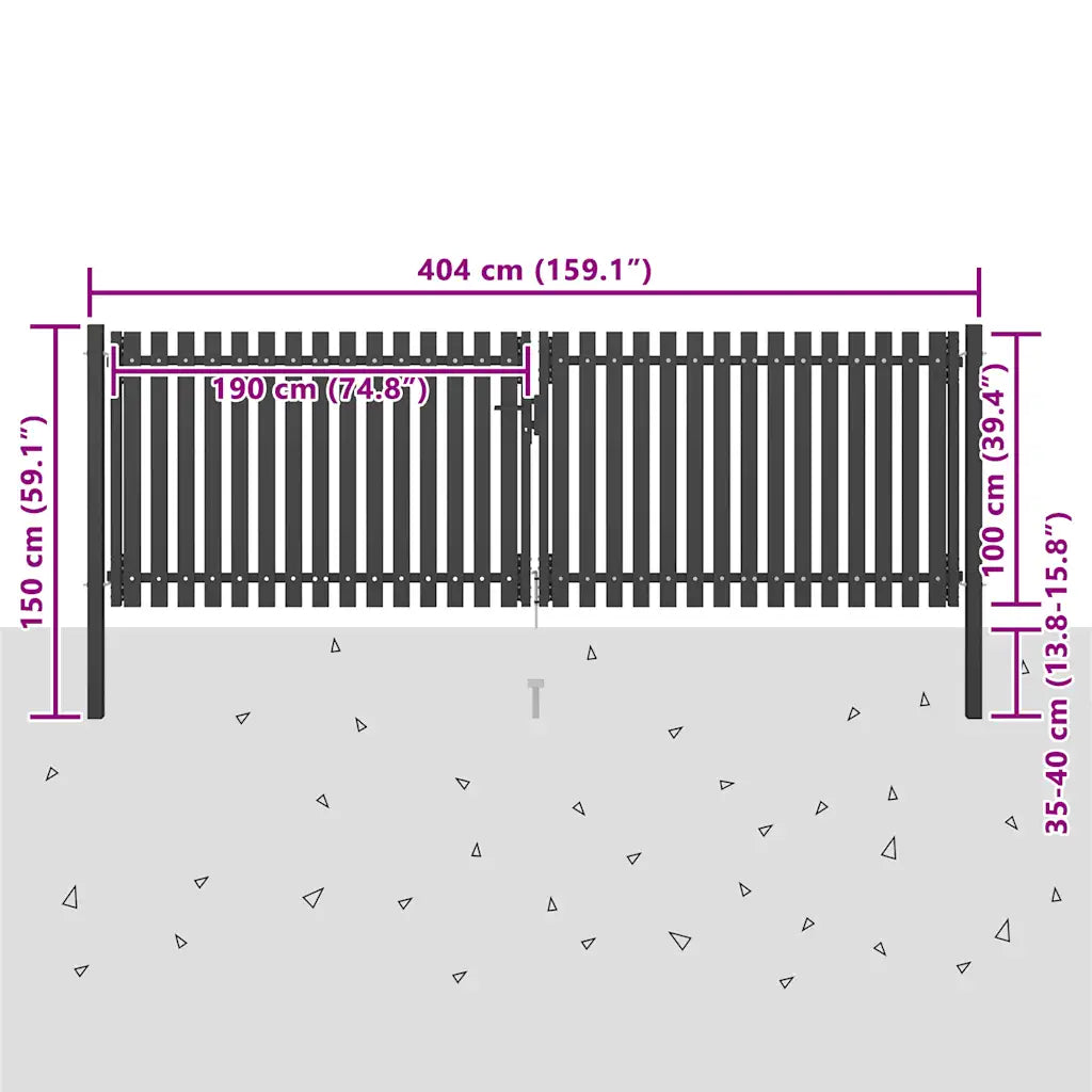 Portão de cerca de jardim em aço 400x100 cm