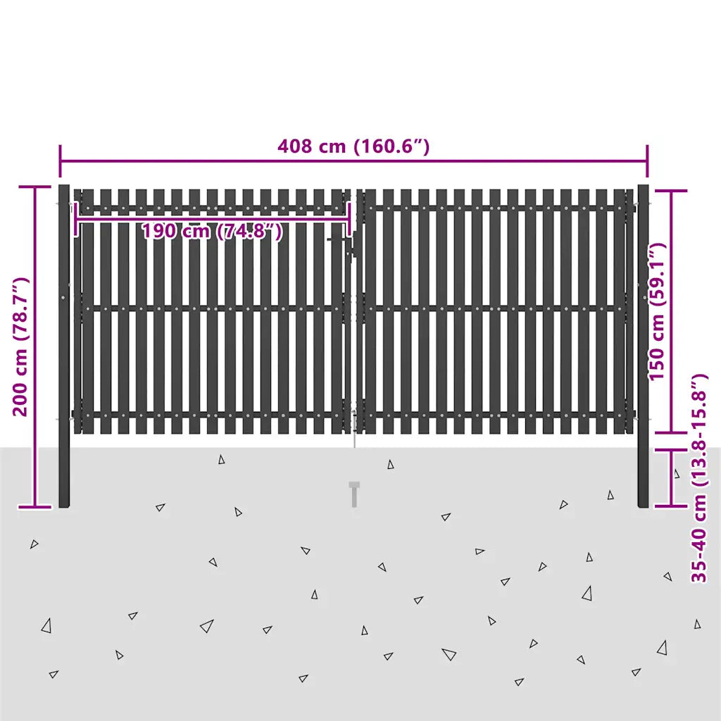 Portão de cerca de jardim em aço 400x150 cm