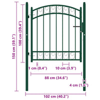 vidaXL Portão para cerca com topo arqueado 100x100 cm aço verde