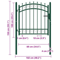 vidaXL Portão para cerca com espetos 100x100 cm aço verde