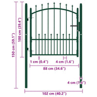 vidaXL Portão para cerca com espetos 100x100 cm aço verde