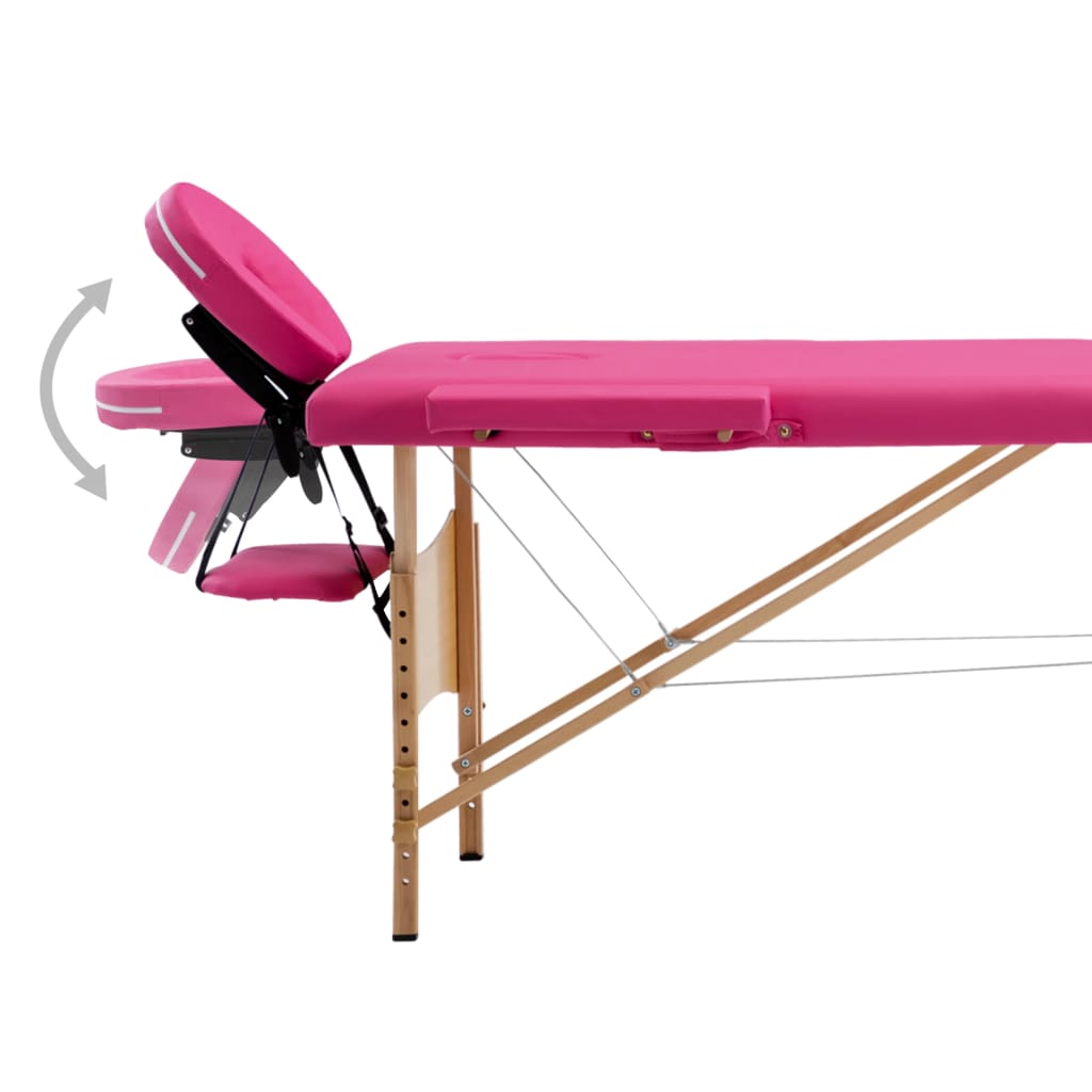 vidaXL Mesa de massagens dobrável 2 zonas madeira rosa
