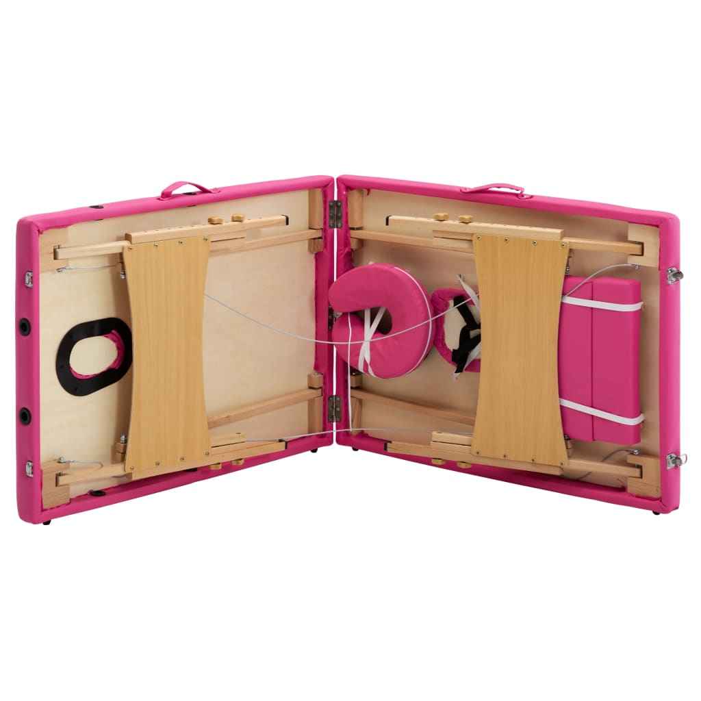 vidaXL Mesa de massagens dobrável 2 zonas madeira rosa