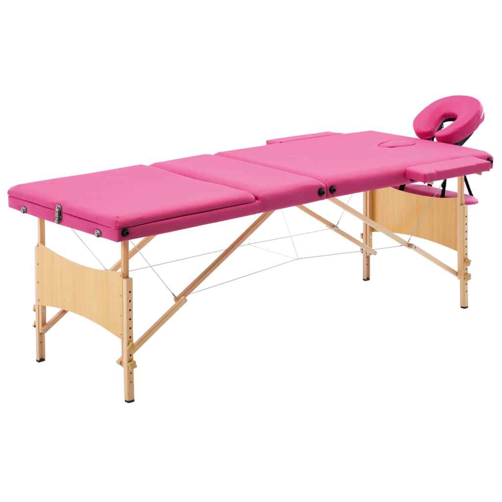 vidaXL Mesa de massagens dobrável 3 zonas madeira rosa