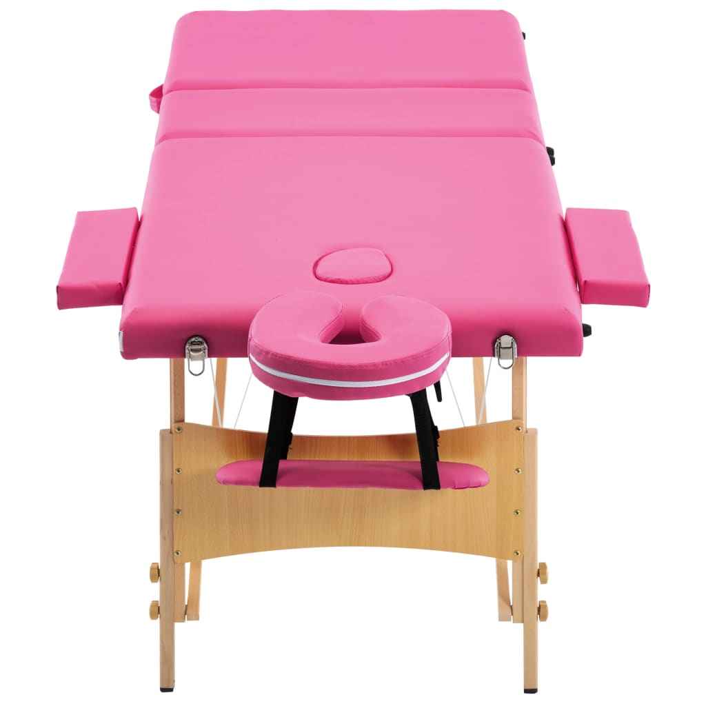 vidaXL Mesa de massagens dobrável 3 zonas madeira rosa