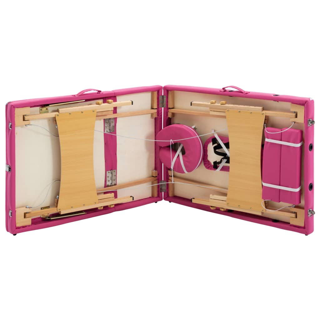 vidaXL Mesa de massagens dobrável 3 zonas madeira rosa