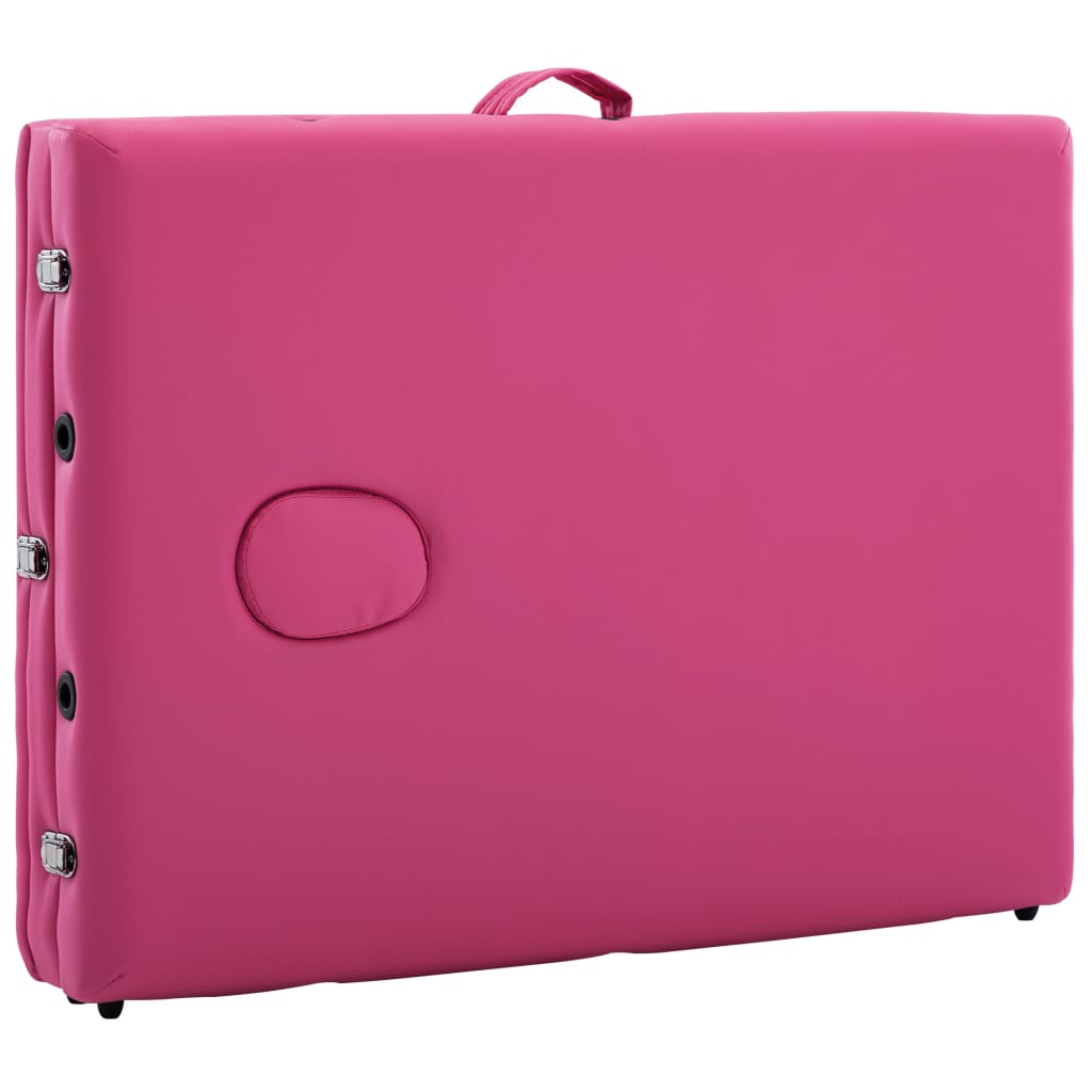 vidaXL Mesa de massagens dobrável 3 zonas madeira rosa