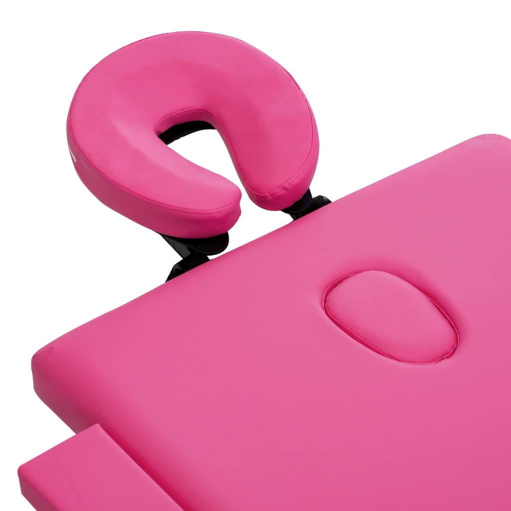 vidaXL Mesa de massagens dobrável 2 zonas alumínio rosa