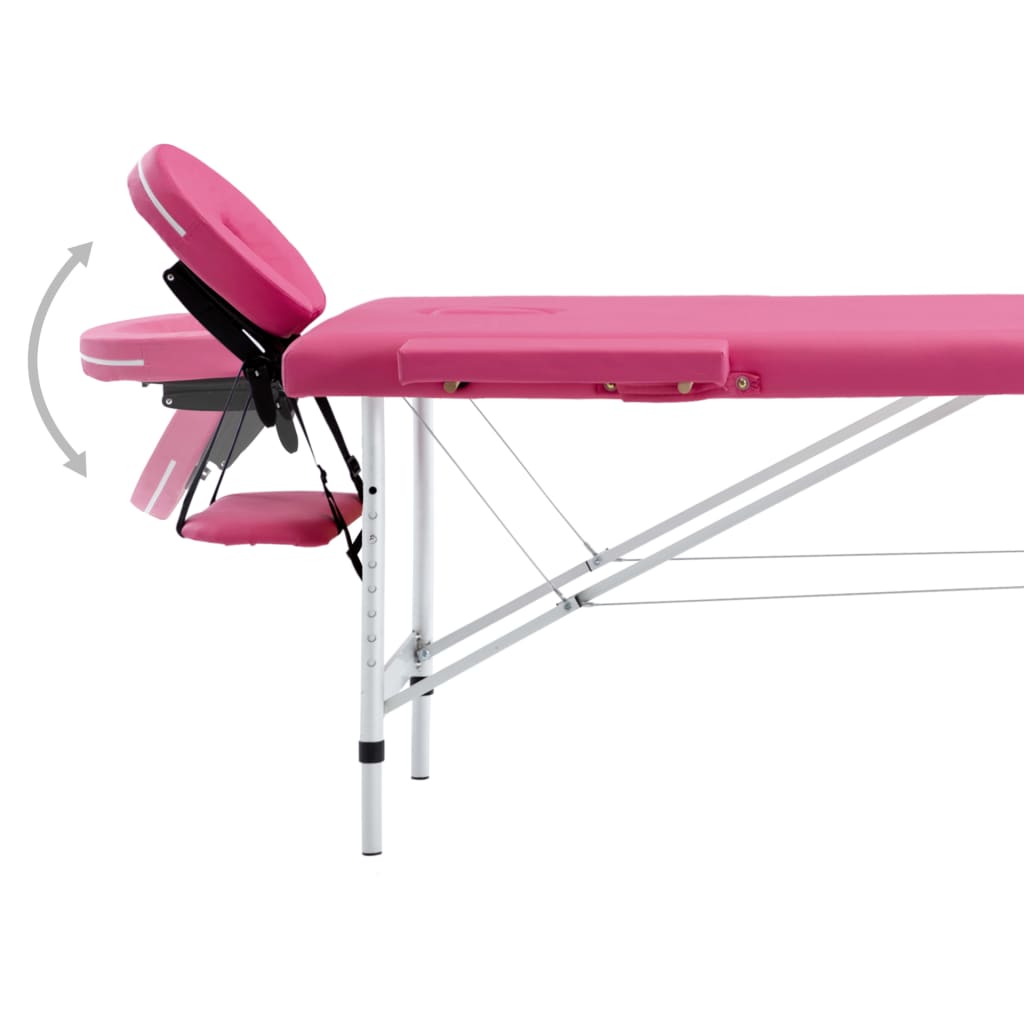 vidaXL Mesa de massagens dobrável 2 zonas alumínio rosa