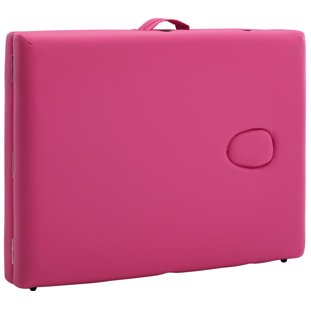 vidaXL Mesa de massagens dobrável 2 zonas alumínio rosa