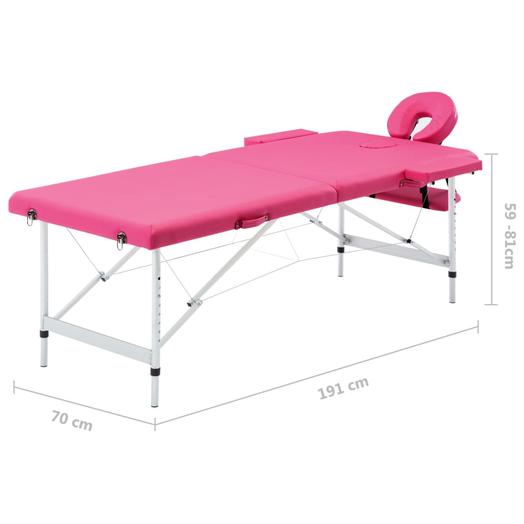 vidaXL Mesa de massagens dobrável 2 zonas alumínio rosa