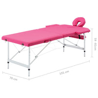 vidaXL Mesa de massagens dobrável 2 zonas alumínio rosa